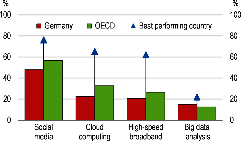 Figure 4. German firms lag in the adoption of advanced ICT tools and activities
