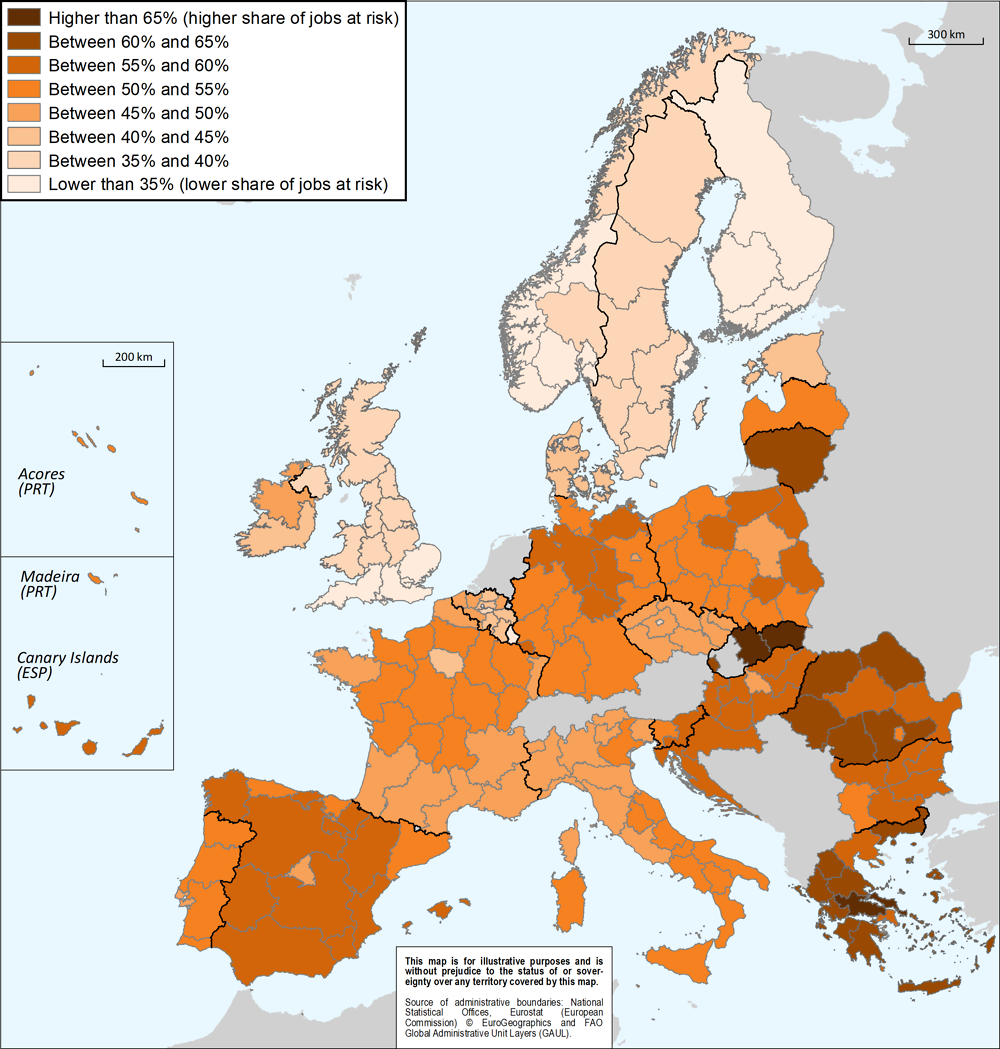 Figure 2.1. Risk of automation across European TL2 regions, 2016