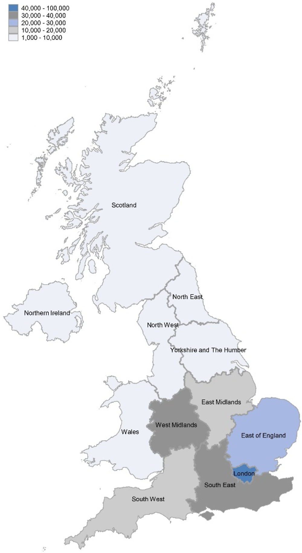 Figure 1.13. Regional distribution of Romanian emigrants in the United Kingdom, 2015/16