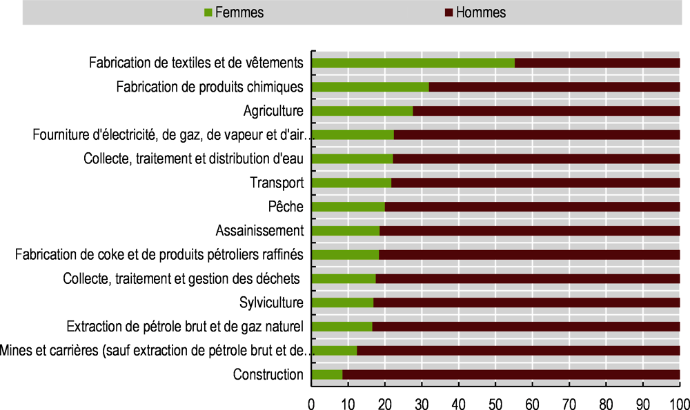 Graphique 3.13. Représentation des hommes et des femmes dans certaines activités économiques des pays de l’OCDE (données de 2017)