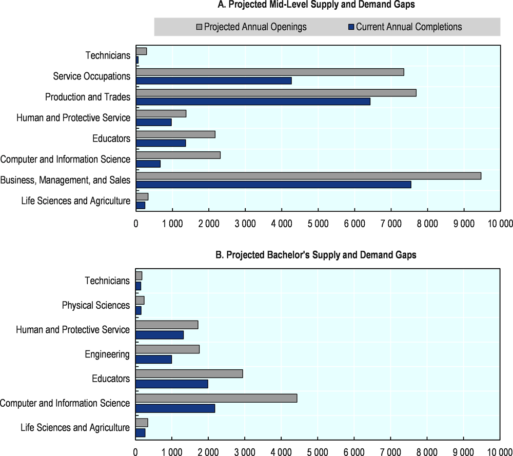 Figure 7.4. Projected gaps in the supply and demand of post-secondary graduates