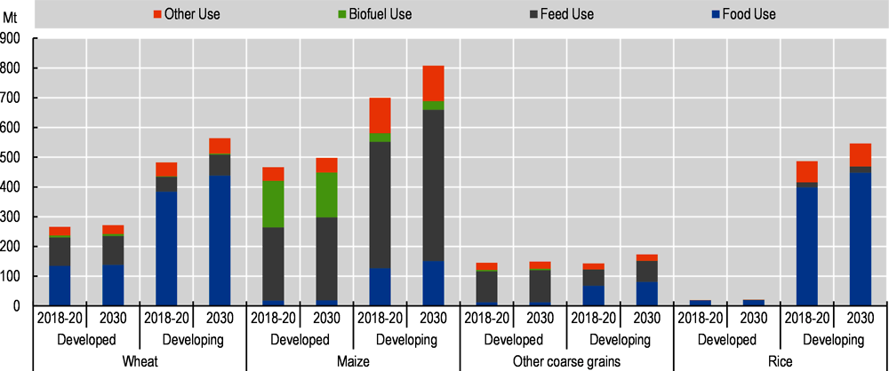 Figure 3.7. Cereal use in developed and developing countries
