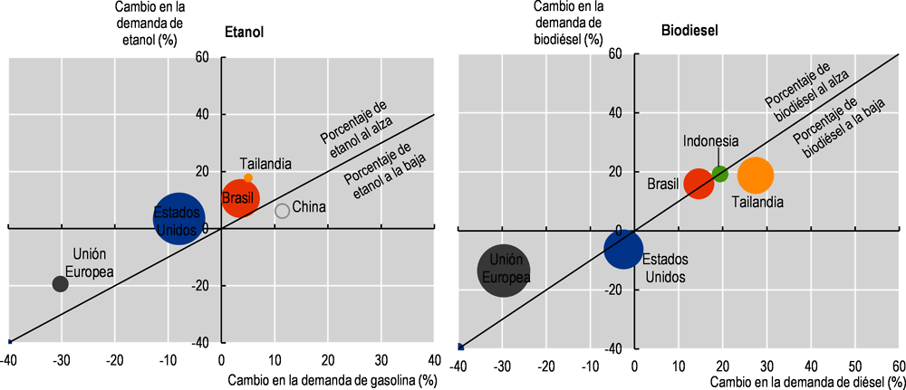 Figura 9.1. Tendencias en la demanda de biocombustibles en las principales regiones