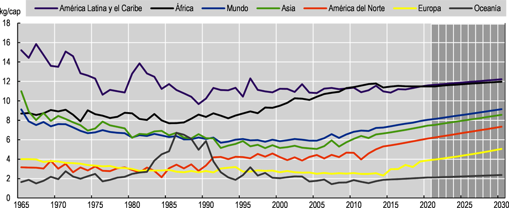 Figura 11.2. Consumo de legumbres per cápita por continente