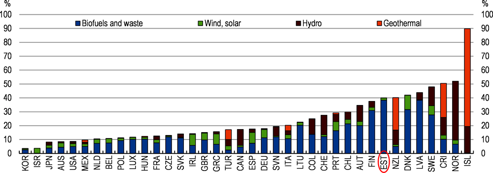 Figure 2.12. Renewables account for a relatively high share of energy but are not diversified 