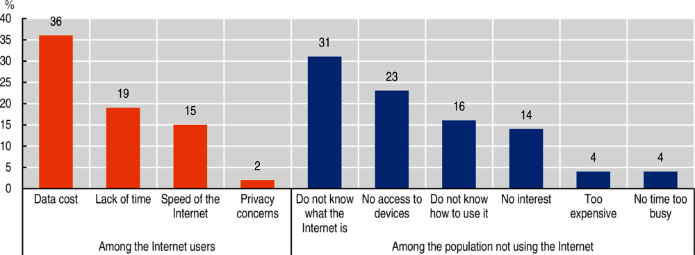 Figure 2.3. Main limitations to Internet use in selected African countries, 2017