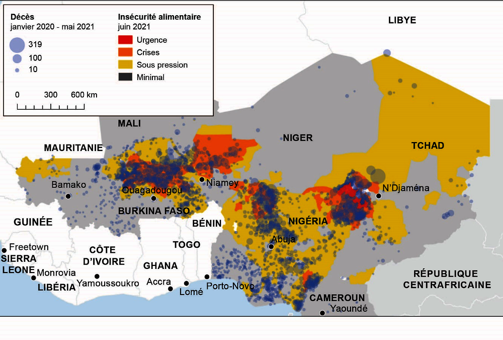 Carte 6.1 Mortalité et insécurité alimentaire en Afrique de l'Ouest, 2020-21