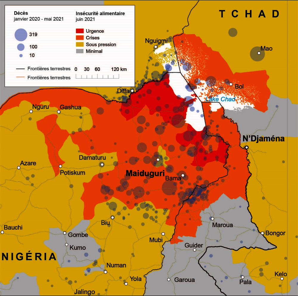 Carte 6.3 Mortalité et insécurité alimentaire dans la région du lac Tchad, 2020-21