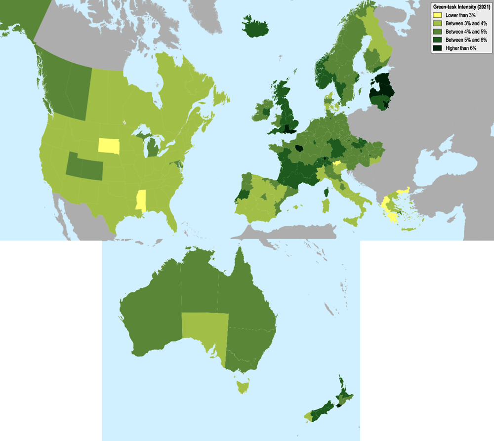 Figure 2.4. Green-task intensity of employment across regions 