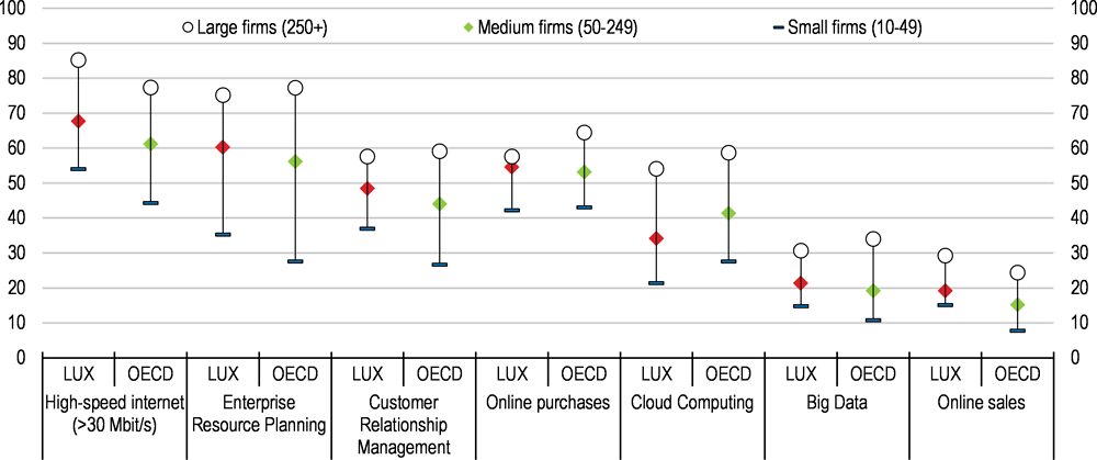 Figure 28. In Luxembourg, as elsewhere, digitalisation lags behind in smaller firms 