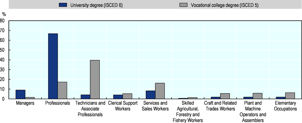 Figure ‎6.8. Distribution of employed tertiary graduates (15-64 year-olds) by occupation (2017)