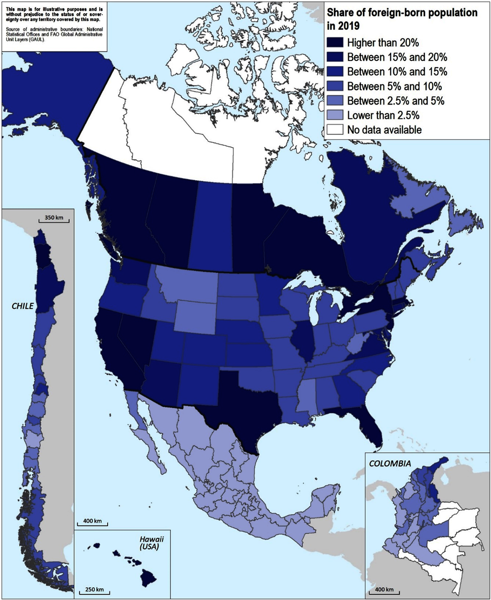 Figure 1.3. Migrant population across OECD regions, 2019