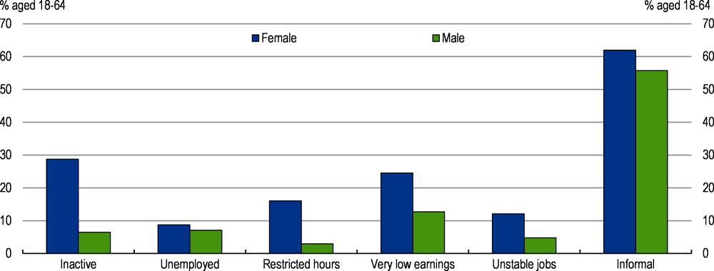 Figure 2.14. The gender gap on high-quality employment and participation is sizeable