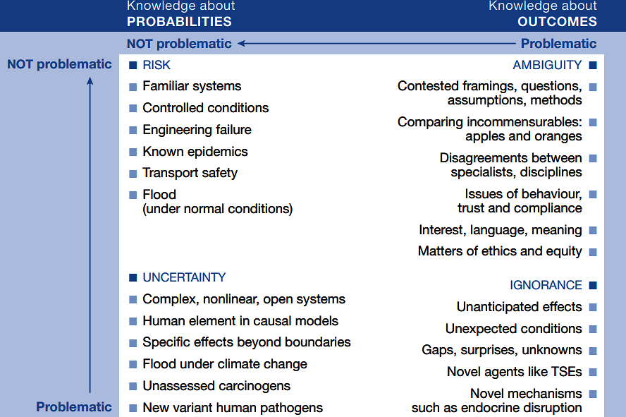 Figure 3.1. Classification of uncertain situations according to the sources of uncertainty, complexity, ambiguity and ignorance