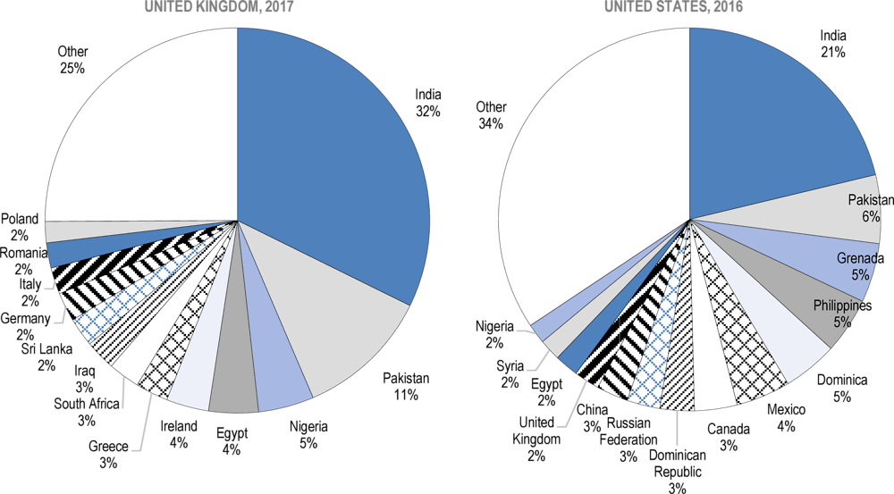 Annex Figure 1.B.1. Main countries of training of foreign-trained doctors in the United Kingdom and the United States