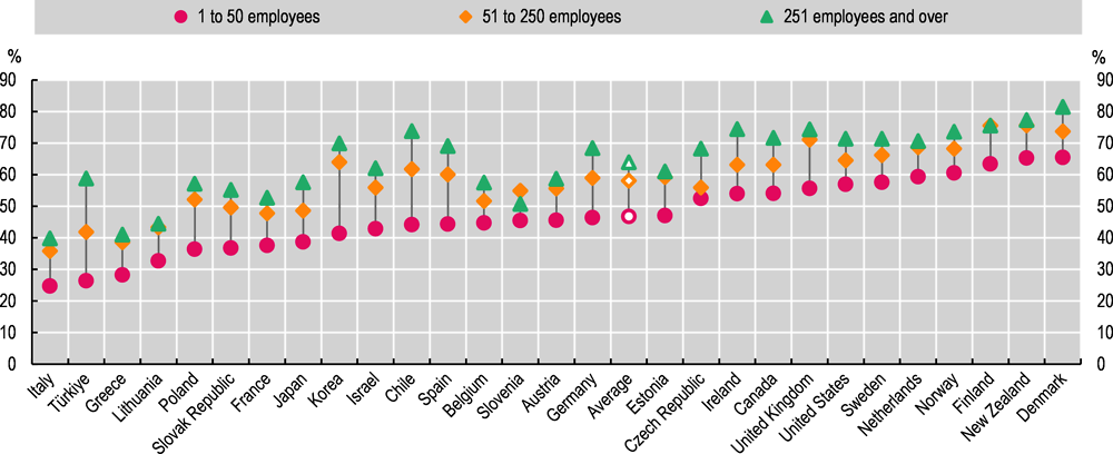Figure 4.5. Employees in SMEs are much less likely to participate in training