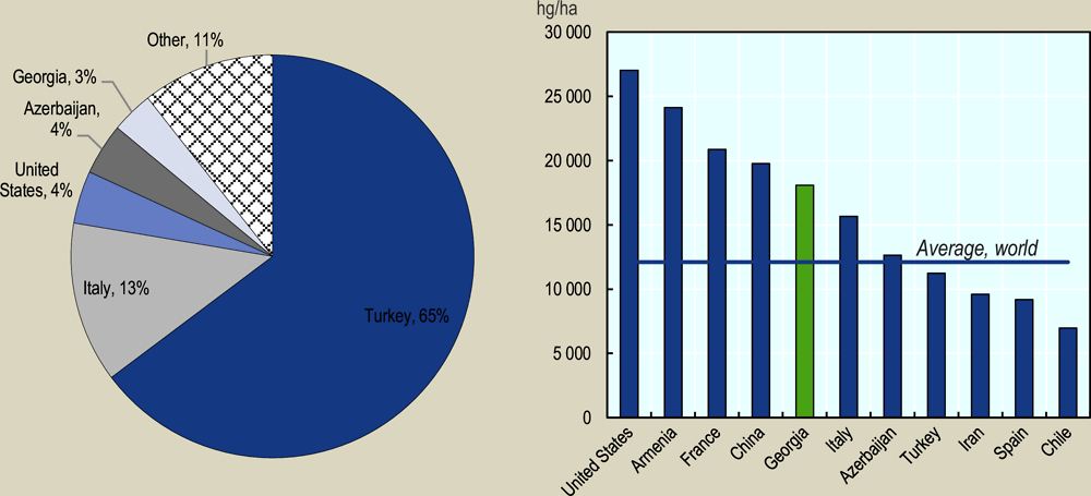 Figure 4.20. Global production and yield of hazelnuts