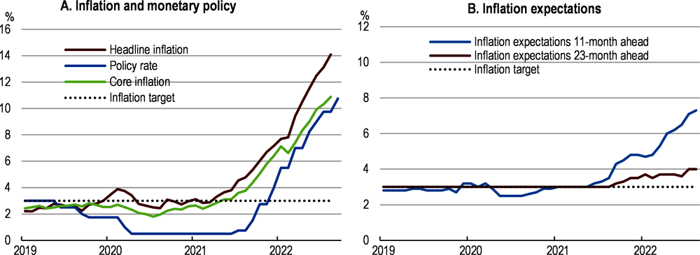 Figure 1.12. Monetary policy has reacted early, but inflation expectations remain high