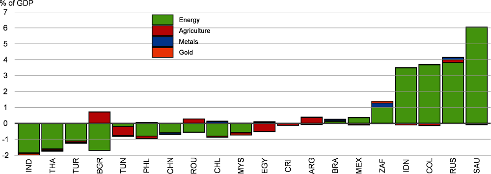 Figure 1.2. The impact of commodity price shocks varies across emerging-market economies