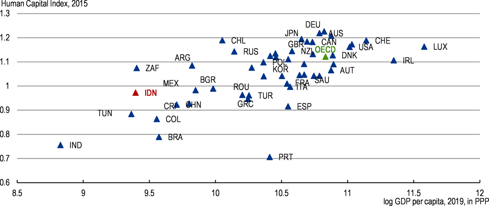 Figure 2.1. The OECD measure of human capital puts Indonesia in the middle of peer countries