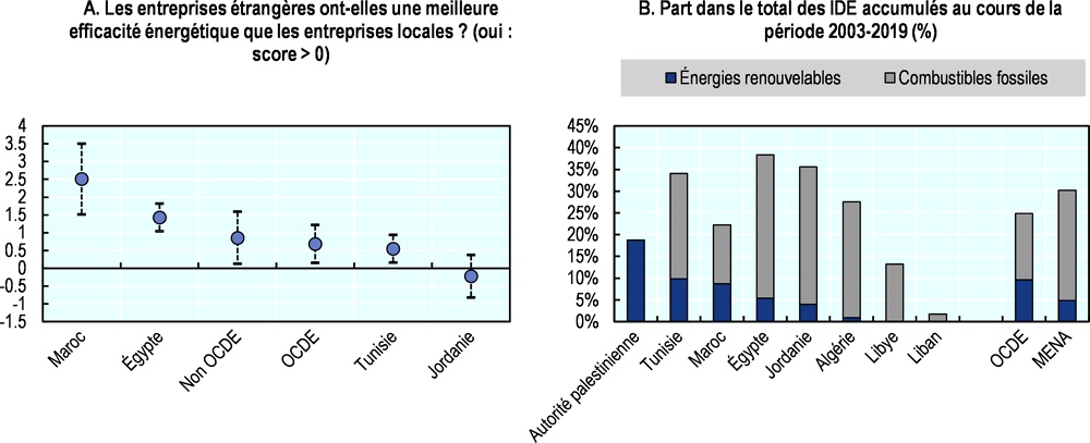 Graphique 2.15. Efficacité énergétique des entreprises étrangères et nationales et IDE dans les énergies renouvelables 