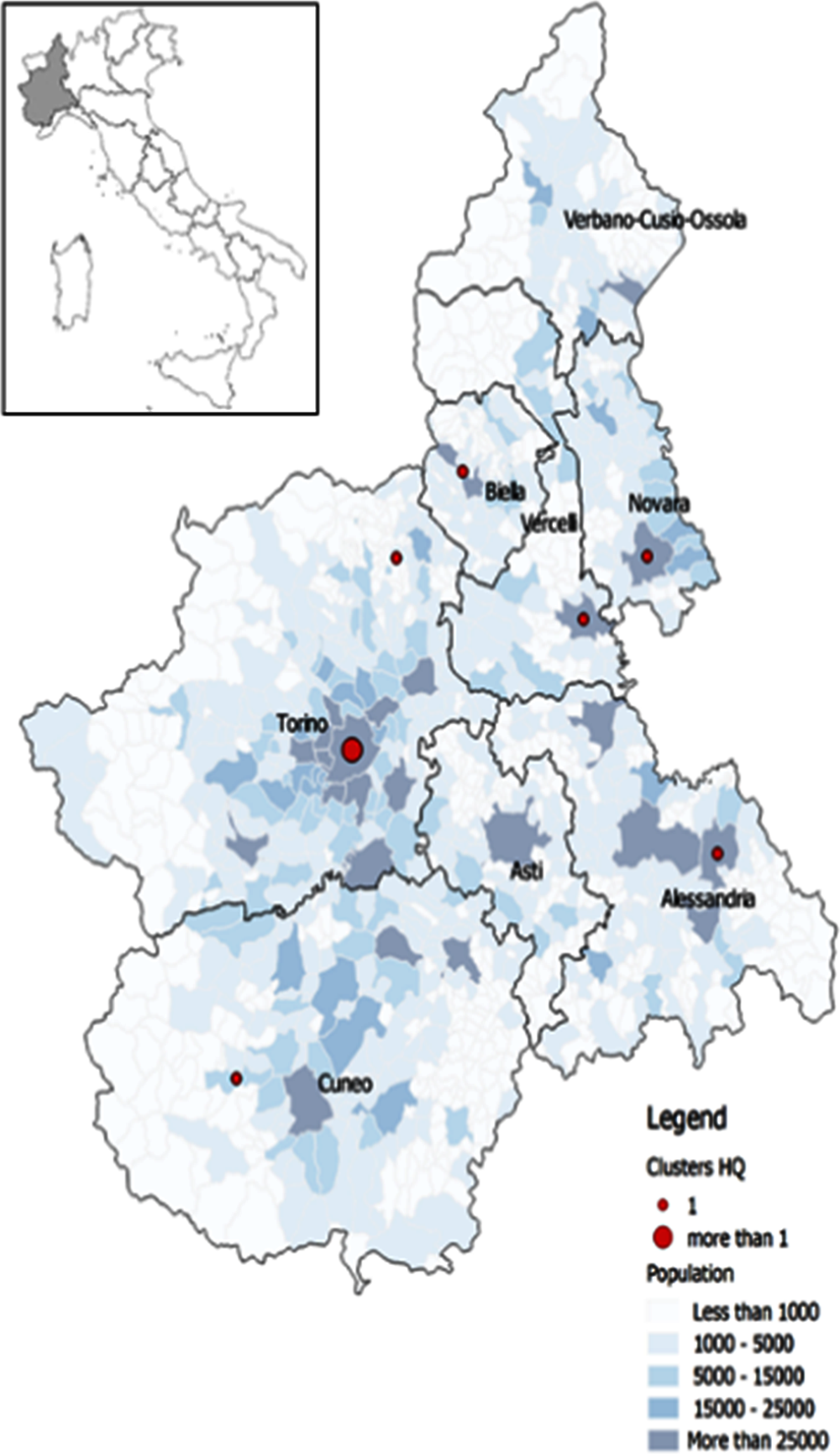 Figure 4.2. The location of innovation cluster headquarters in Piedmont