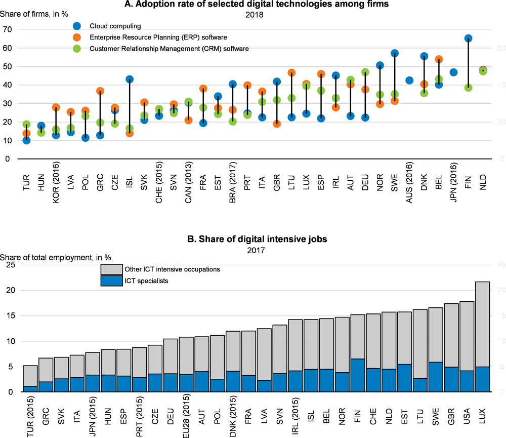 Figure 2.4. Digitalisation has been uneven across countries