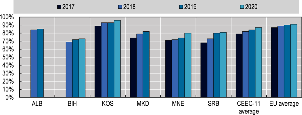 Figure 13.5. Internet access in WB6 households (2017-20)