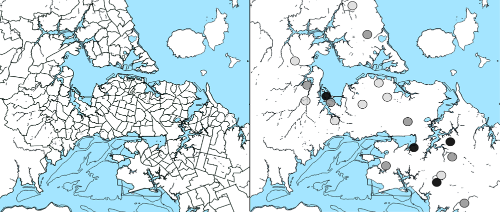 Figure 3.2. Residential zones and employment hubs in the study