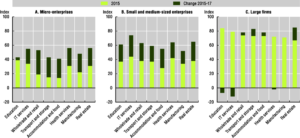 Figure 4.7. Accommodation and food services are catching up in the use of mature technologies