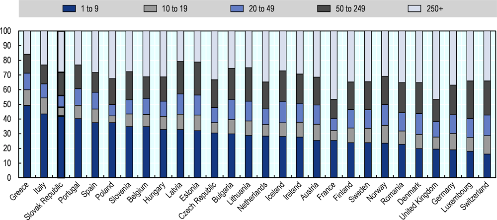 Figure 2.4. Employment by firm size classes across OECD countries 