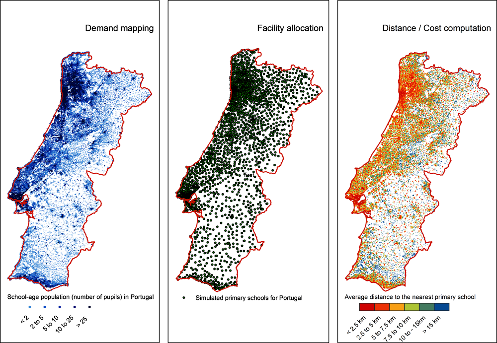 Figure 2.2. Example of simulated placement of primary schools in Portugal
