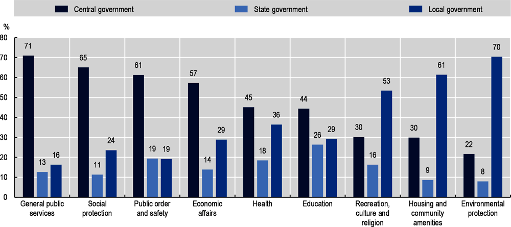 Figure 6.1. Government expenditure by function and level of government, EU28