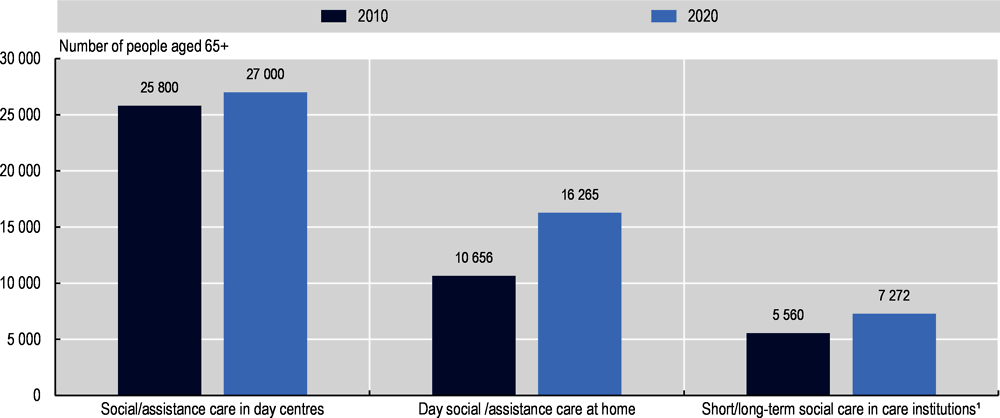 Figure 2.4. Over 50 000 older people received social/assistance care at home or in institution