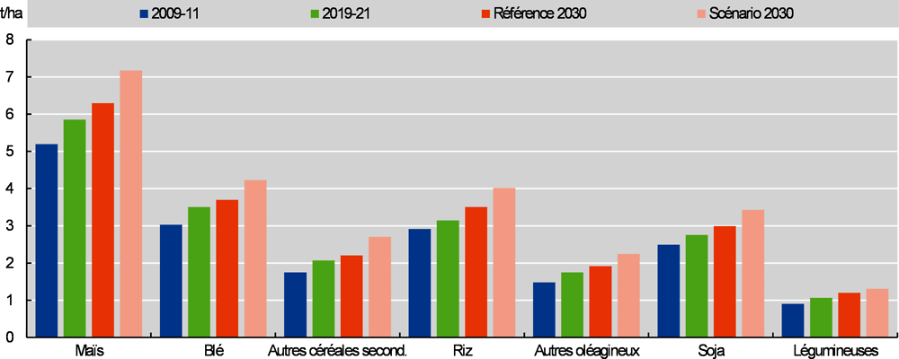 Graphique 1.45. Rendements moyens de certaines cultures