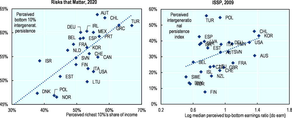 Figure 2.11. The perceived Great Gatsby Curve: perceptions of intergenerational persistence and economic disparities are closely related