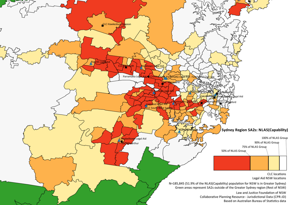 Figure ‎6.2. Sydney region SA2s: NLAS (capability) and service locations