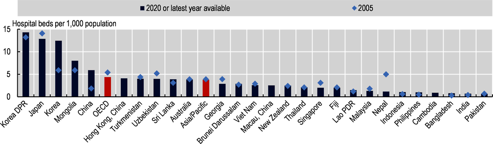 Figure 5.13. The average hospital bed availability varies widely across the Asia/Pacific region