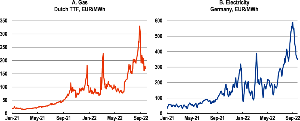 Figure 4. European gas and electricity prices have surged in recent months 