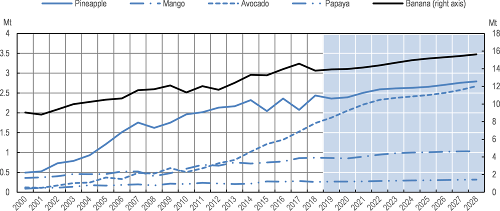 Figure 2.11. Latin America and the Caribbean net exports of bananas and tropical fruit