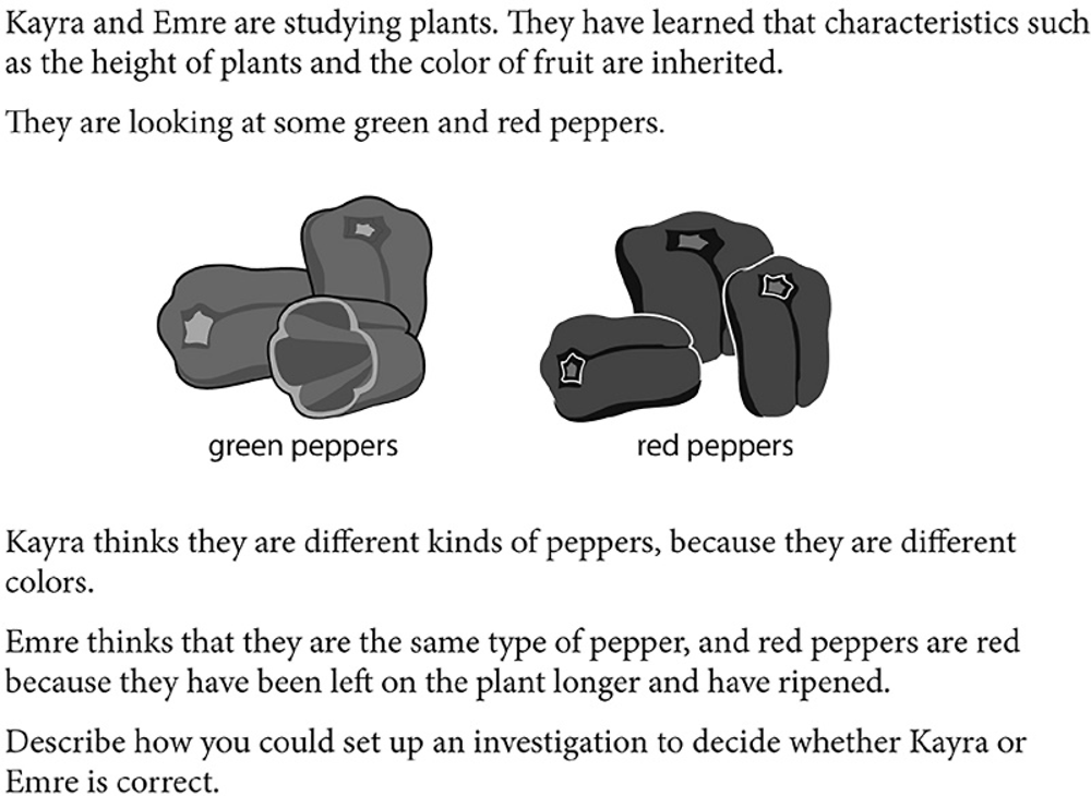 Figure 12.1. Example of a TIMMS test item to assess the ability of grade 8 students to design an experiment to answer a specific question