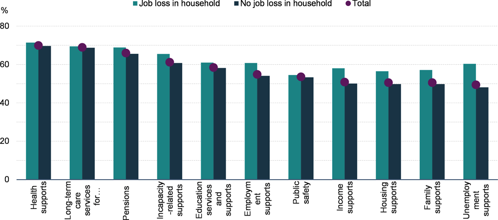 Figure 3.4. Respondents experiencing job loss during the pandemic are more likely to call for government action on pocketbook issues