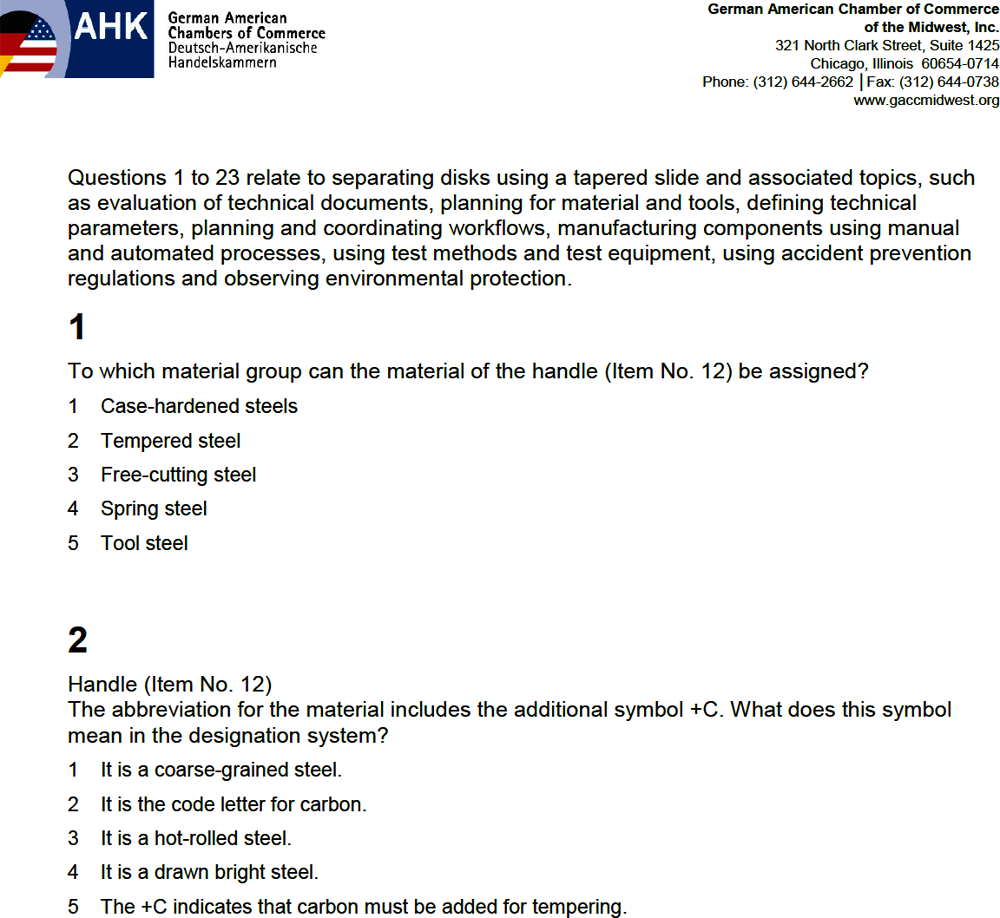 Figure 9.3. Examples of multiple-choice questions used in examinations for Advanced Manufacturing Technicians