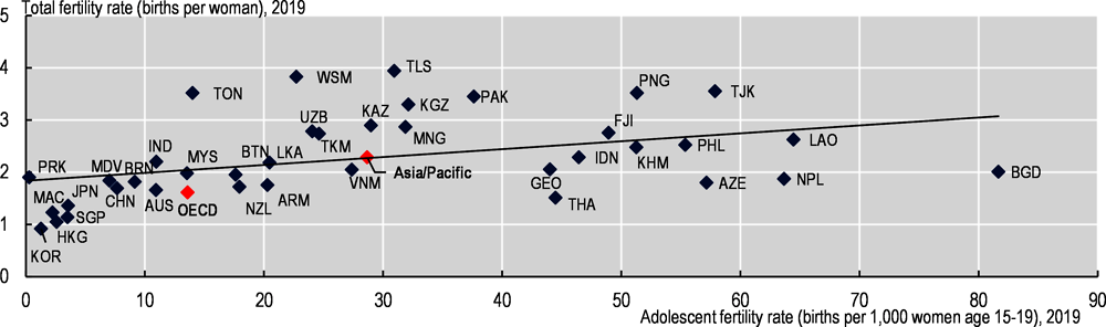 Figure 2.6. Countries with high fertility rates tend to also have high adolescent birth rates