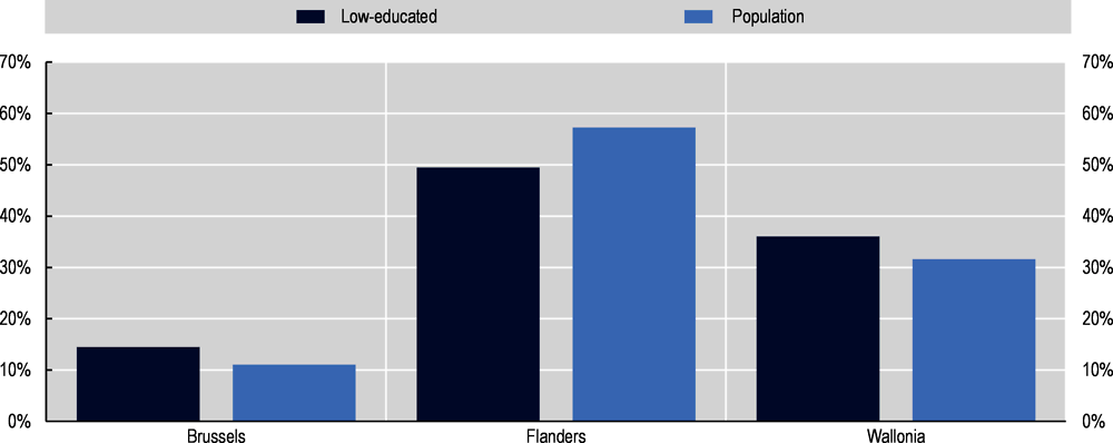 Figure 1.3. Just under half of the low-educated in Belgium are located in Flanders