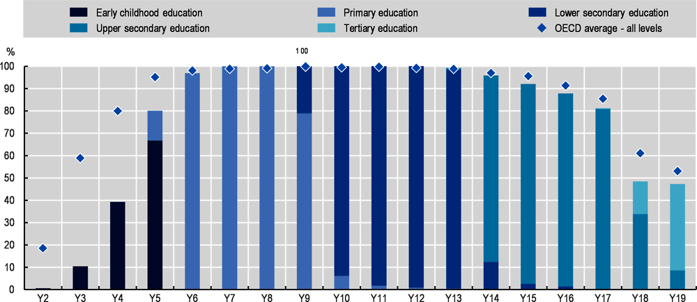 Figure 1.1. Enrolment rate by age and level of education, 2018