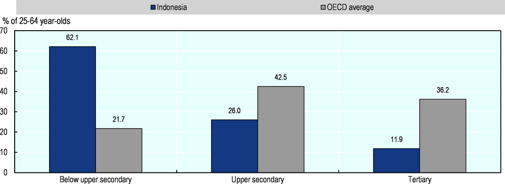 Figure 3.1. The majority of the Indonesian population attains below upper secondary education 