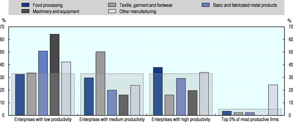 Figure ‎4.8. Vietnamese private companies are close to the global productivity frontier in few activities, but productivity remains low across sectors