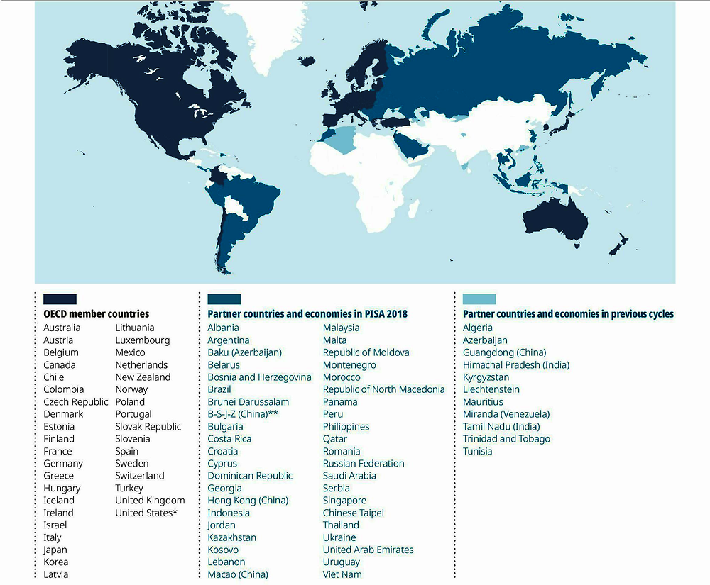 Map of PISA countries and economies