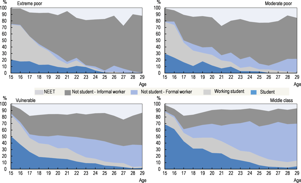 Figure 5.8. Activity status of youth by single year of age, 2014